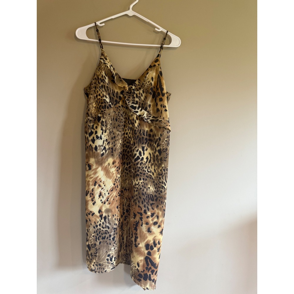 Kathie Lee Collection Leopard Print Slip Dress Midi‎ Asymmetrical Hem Small 4/6